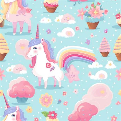 Premium Photo Playful Unicorns Among Flowers Clouds Rainbows And Ice Creams On Pastel Background