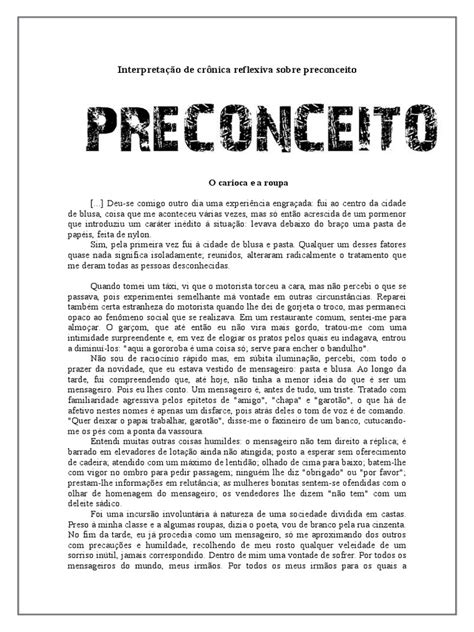 interpretação de crônica reflexiva sobre preconceito docx