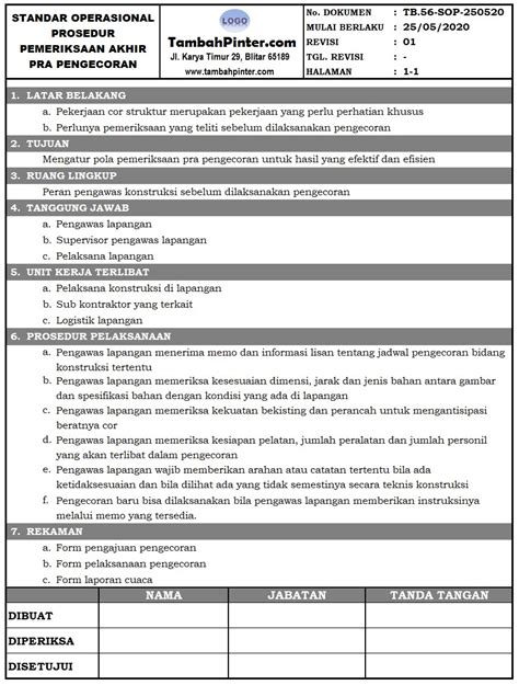 Contoh Sop Standar Operasional Prosedur Perusahaan Jasa Dagang Images
