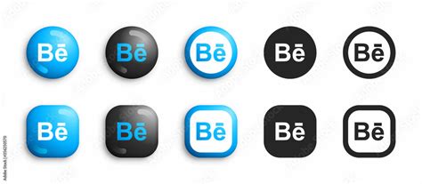 Behance Vector Icons Set In Modern 3d And Black Flat Style Isolated On