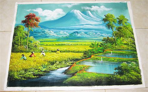Lukisan Pemandangan Alam Indah Wallpaper Lukisan Pemandangan Desa Riset