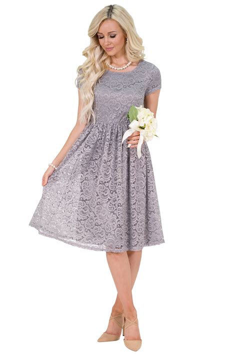 From icy blue to warm dark gray—even romantic blush—we picked out 30 gray dresses for all wedding seasons. "Jenna" Modest Dress or Modest Bridesmaid Dress in Grey Lace