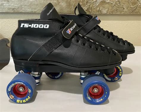Vintage Riedell Rs 1000 Black Speed Roller Skates Mens 9 Quad Wheels