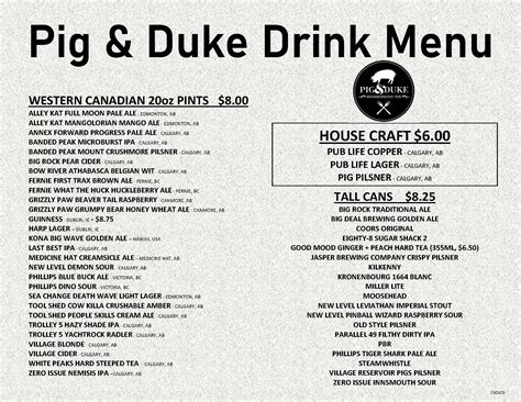 Drink Menu – Connaught | Pig and Duke