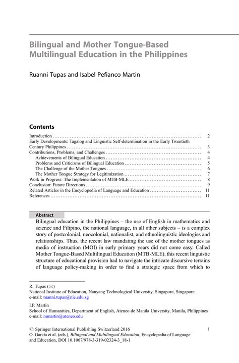 He claims that when students translate from their mother tongue into english, they can focus on accuracy and notice the key structural differences between the two texts. (PDF) Bilingual and Mother Tongue-Based Multilingual Education in the Philippines