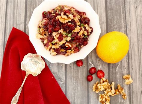 For an easy fruit relish to pair with a turkey dish like turkey couscous meatloaves, simply spruce up canned cranberry sauce with apples, walnuts, and chives. Cranberry Walnut Relish (Vegan) | Sharon Palmer