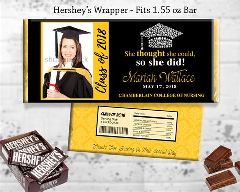 Graduation Party Favor Chocolate Bar Wrapper Printable Grad Favors