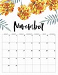 Floral November 2020 Calendar Blank Flower Calendar, Cute Calendar ...