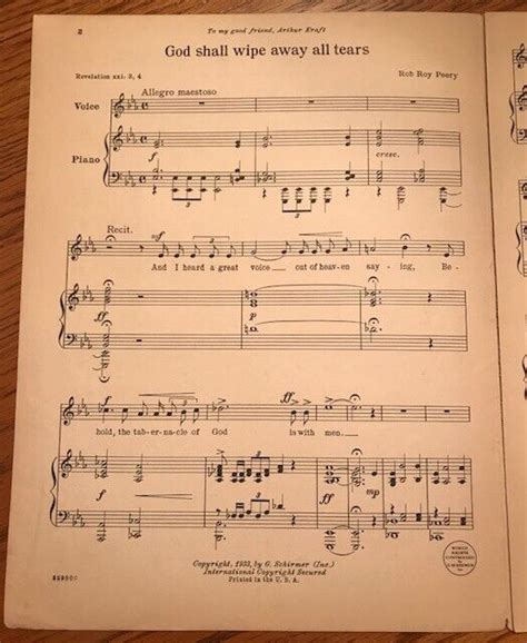 Vintage 1933 God Shall Wipe Away All Tears Religious Piano Sheet Music