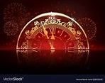 New year background with clock face and fireworks Vector Image