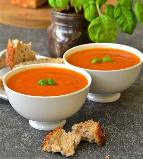 I adapted a recipe from shared. 10 Minute Easy Tomato Basil Soup - Dairy-Free & Vegan - A Virtual Vegan