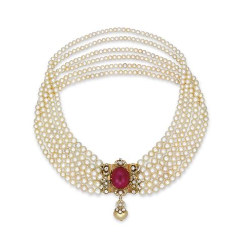 A Six Strand Natural Pearl Ruby And Diamond Necklace Christies