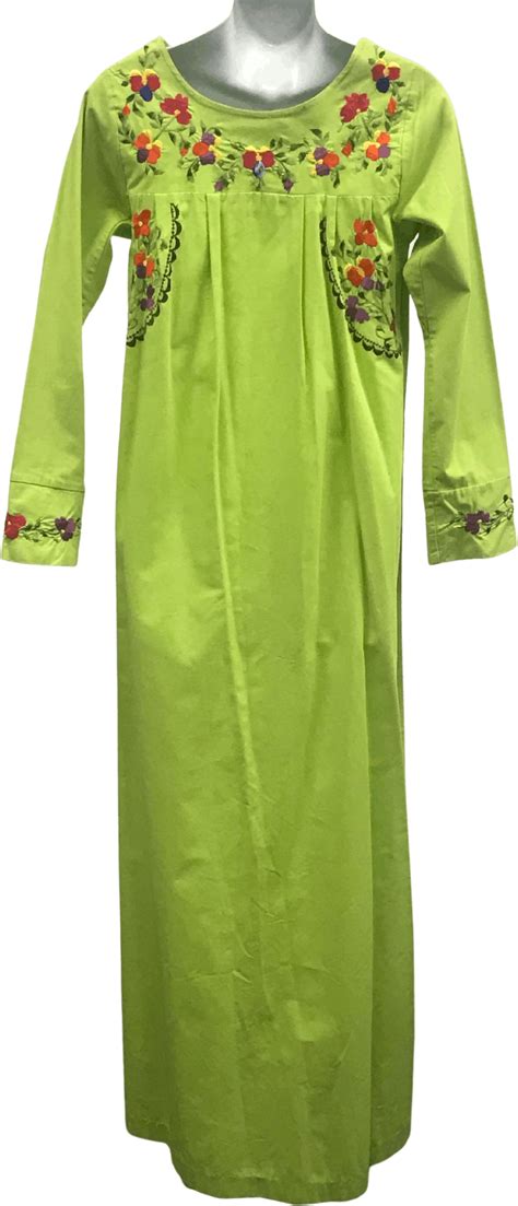 Vintage Lime Green Long Sleeve Floral Embroidered Dress Shop Thrilling