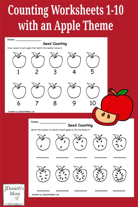 Counting Worksheets 1 10 With An Apple Theme