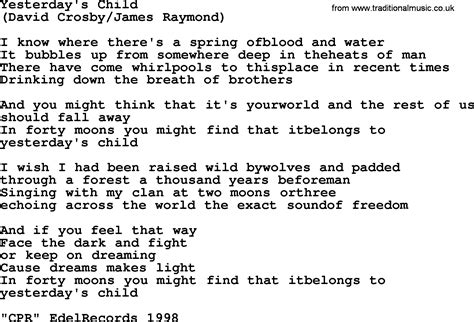 Yesterdays Child By The Byrds Lyrics With Pdf
