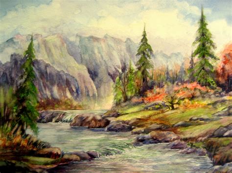 Art By Nancy R Gonzalez Colorful Mountainriver Landscape