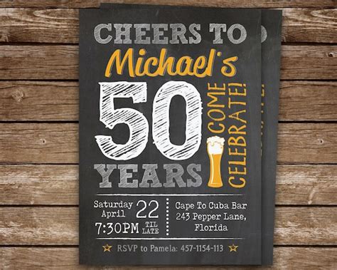 50th Birthday Invitation For Men Beers Chalk Style Printable Invite