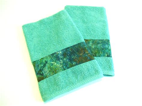 Teal Batik Hand Towels Decorative Bathroom Towels Kitchen