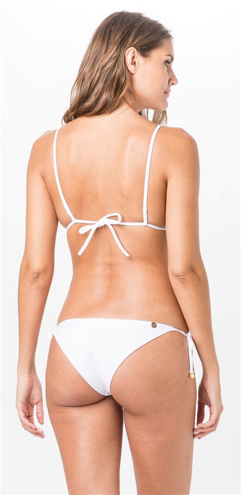 Textured White Side Tie Scrunch Bikini With Triangle Top Triangulo