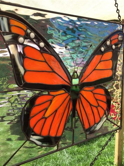 Monarch Butterfly Stanied Glass Panel Most Realistic Looking Etsy Butterfly Mosaic Glass