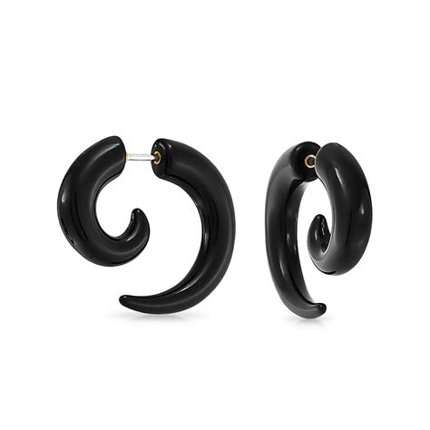 Bling Jewelry Black Round Spiral Fake Faux Ear Plug Taper Surgical Steel Earrings For Men For
