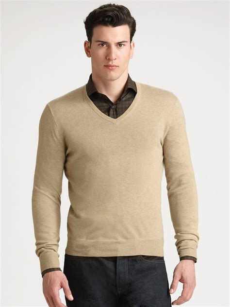 Lyst Ralph Lauren Black Label Cashmere V Neck Sweater In Natural For Men