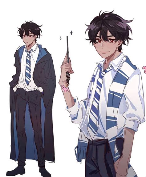 Anime Male Black Hair Wand Cloak Cape Jacket Scarf Wizard Witch Spells