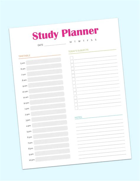 Study Planner Printable Pdf Download Freebie Finding Mom