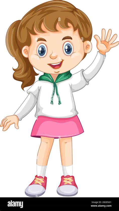 Cute Girl Waving Hand On White Background Illustration Stock Vector