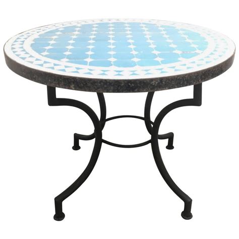 Instead of a coffee table, line up two square wicker end tables in front of an outdoor sofa. Moroccan Mosaic Outdoor Tile Side Table on Low Iron Base ...