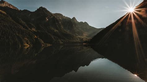 1366x768 Mountain Landscape Dawn Lake Reflection 5k 1366x768 Resolution