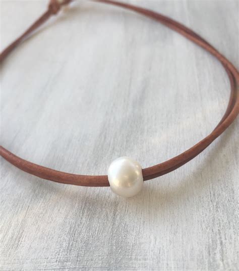 Leather Pearl Choker Freshwater Pearl Necklace By Carolinelenox