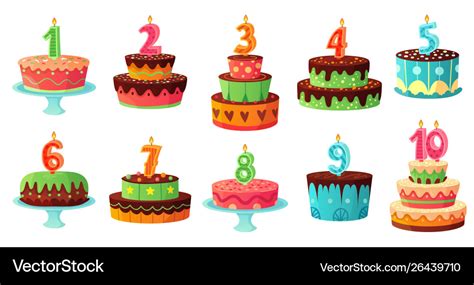 Cartoon Birthday Cake Numbers Candle Anniversary Vector Image