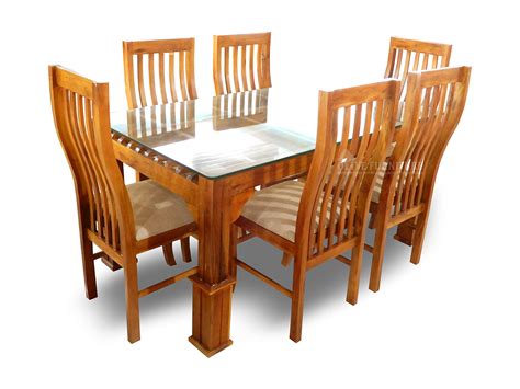 Buy Olive Furniture Teak Wood Dining Table With Glass Top Set Of 6