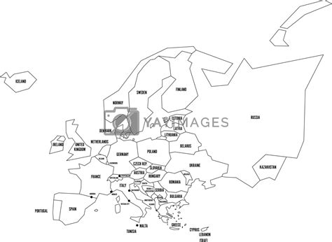 Political Map Of Europe Simplified Thin Black Wireframe Outline With