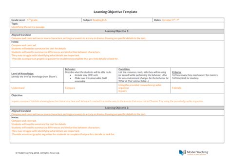 Learning Objective Template Sample
