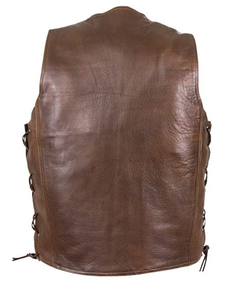Mens 10 Pocket Brown Naked Cowhide Leather Vest MLSV5 Leather Supreme