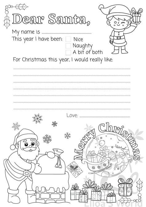 Letter To Santa Coloring Page Santa Letter Letter To Santa Etsy