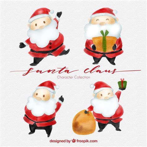 Free Vector Several Characters Of Santa Claus Watercolor