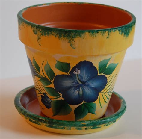 6 Or 8 Hand Painted Clay Flower Pot