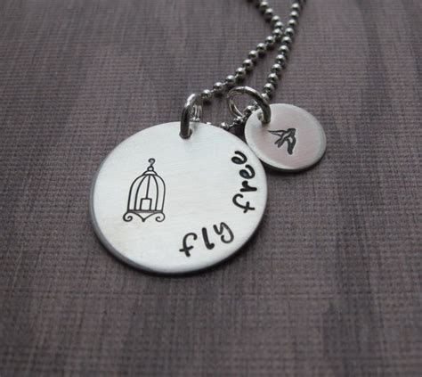 Items Similar To Hand Stamped Jewelry Fly Free Necklace With Birdcage