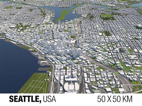 Seattle 50x50km 3d City Map 3d Model Cgtrader