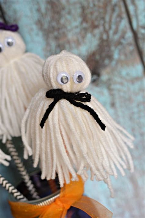 Yarn Ghost Garland Yarn Crafts For Kids Halloween Crafts Decorations