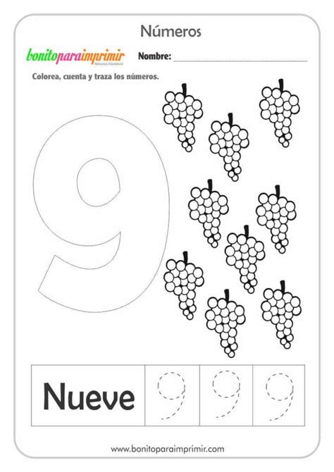 Este abecedario en español, sirve para niños de primaria, preescolar, kinder, entre otros. El número 9. Ficha del nueve - BONITO PARA IMPRIMIR