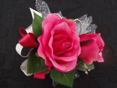 2 Piece Wrist Corsage And Boutonniere In Hot Pink Roses Corsage And