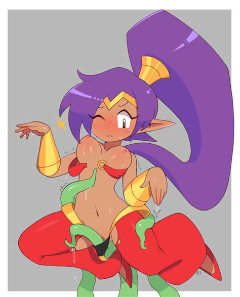 Loveboxf Shantae Shantae Series Highres 1girl Blush Breasts Consensual Tentacles