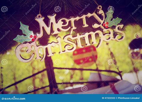 Merry Christmas Sign Hanging On The Christmas Tree Stock Image Image