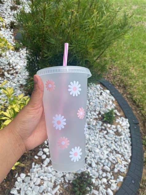 Daisy Flower Starbucks Reusable Cold Cup 24oz Flowers Etsy