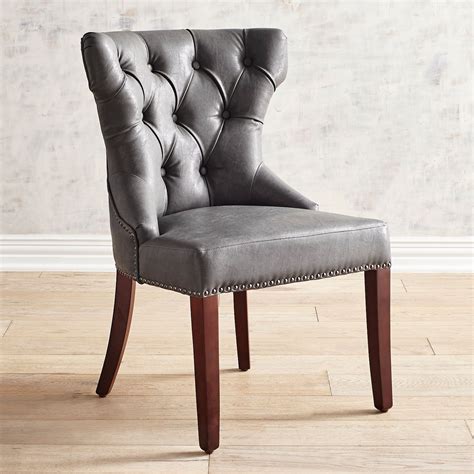 See more ideas about furniture, leather chesterfield, furnishings. Hourglass Chesterfield Gray Vegan Leather Dining Chair ...