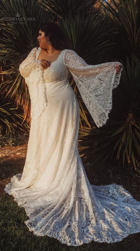 Bohemian Romantic Blush Plus Size Wedding Dress With Gorgeous Bell